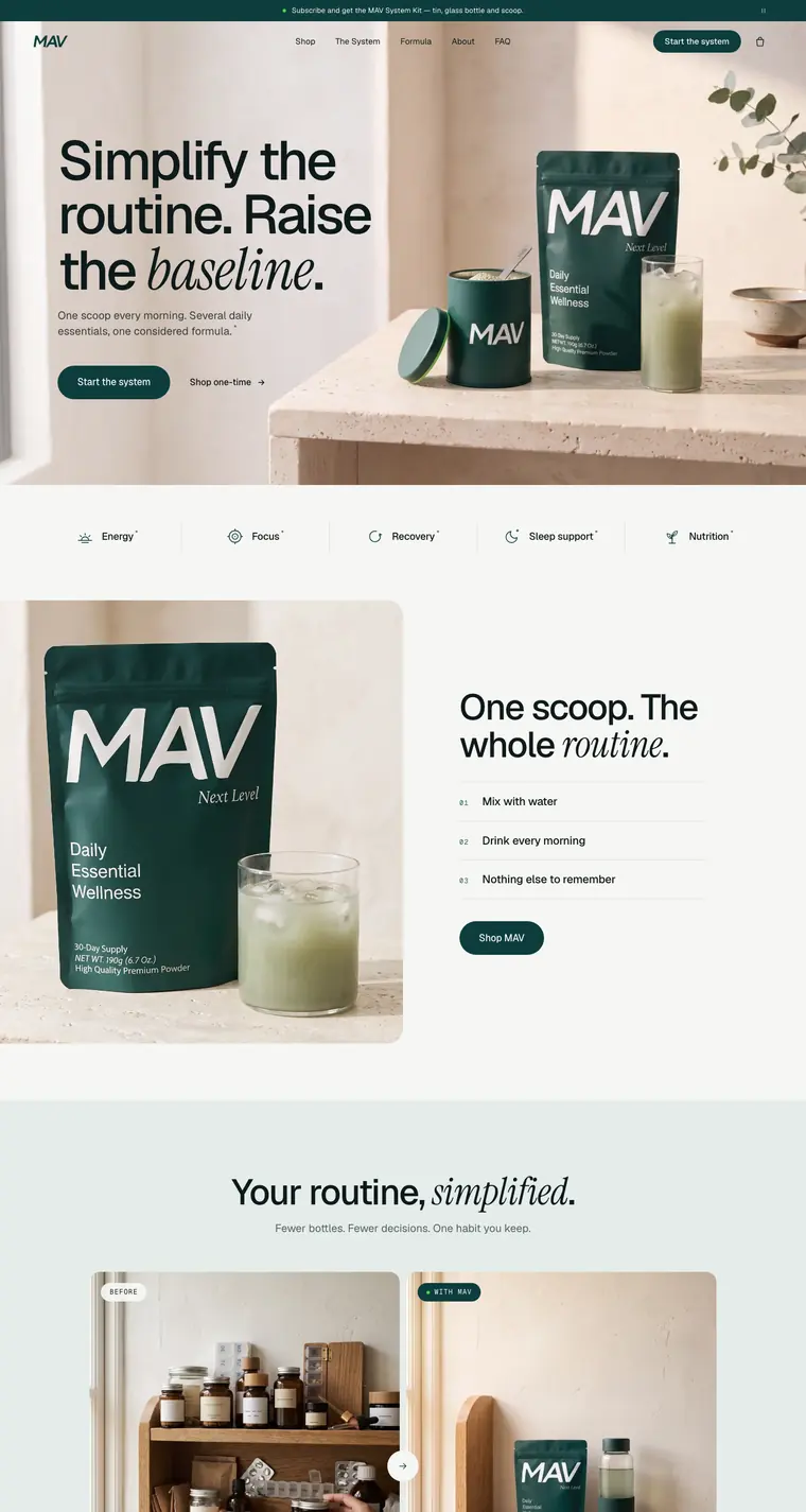 Начална страница на MAV, заснета от drinkmav.com